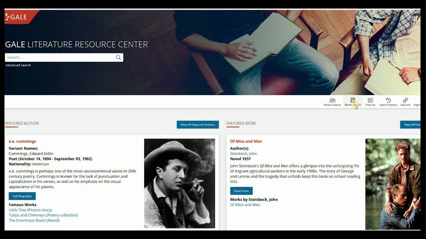 Gale Literature Resource Center | Works Search 