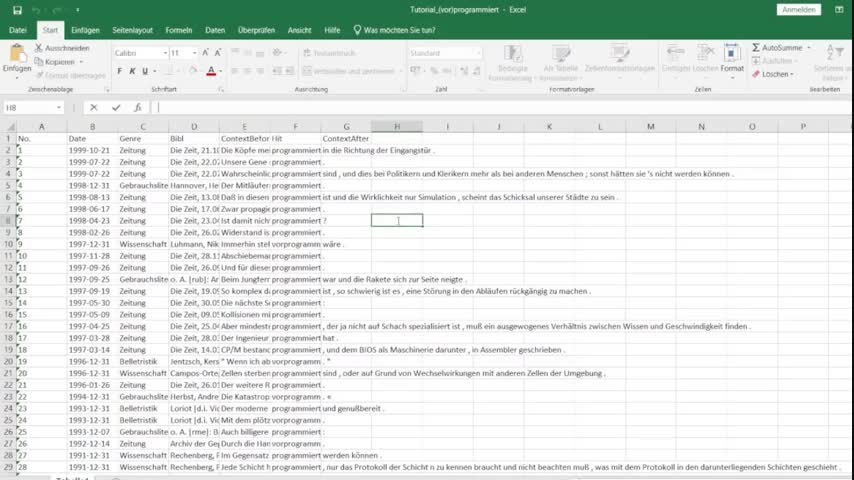 Formatierung als Tabelle in Excel