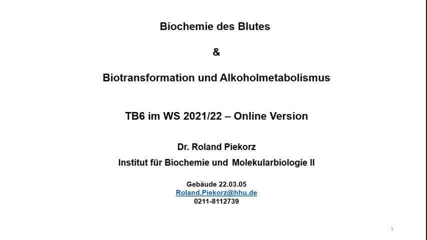 TB6 - 1 Vorlesung Biochemie Piekorz-WiSe 2021 - Blut Serumproteine
